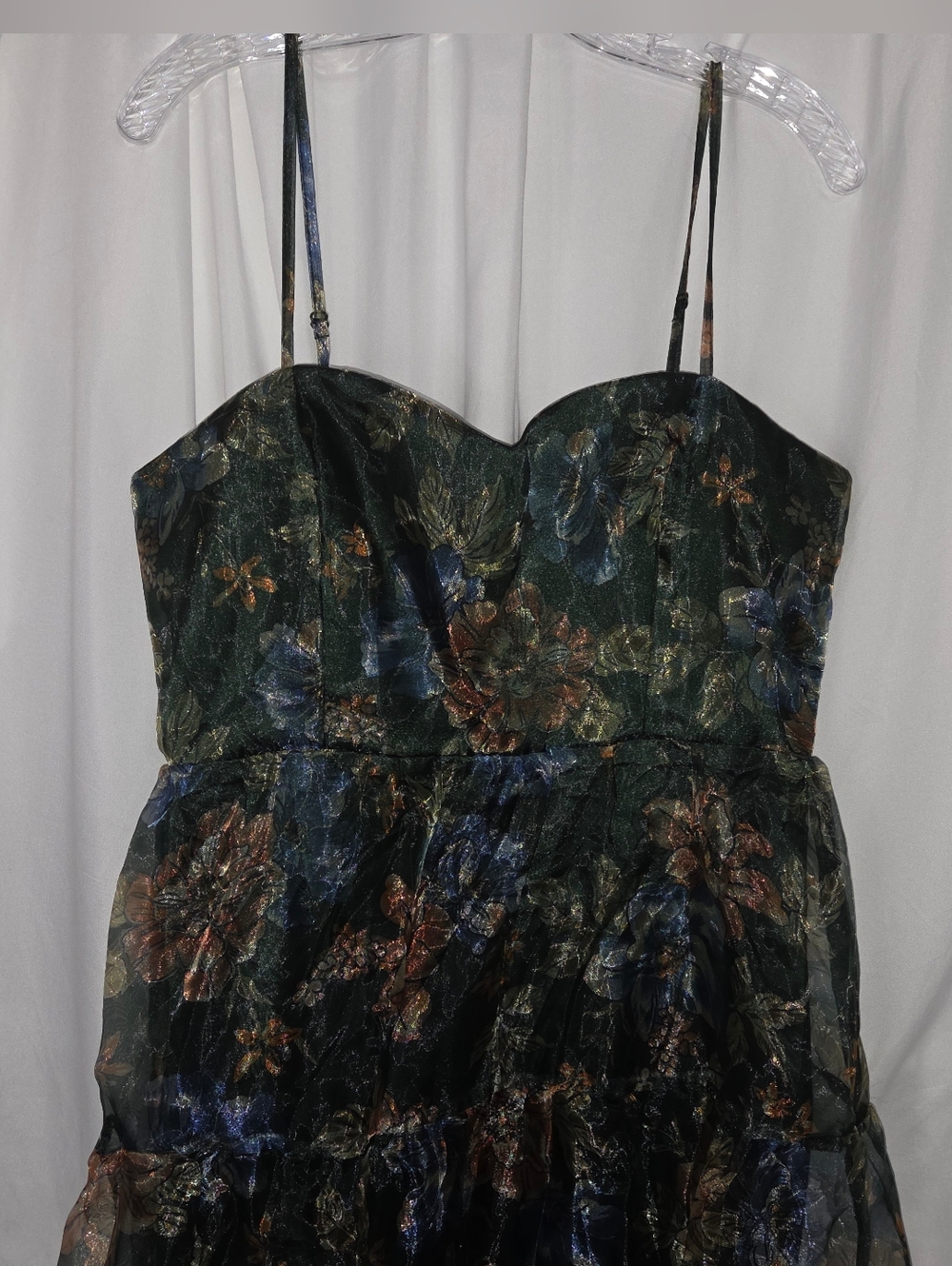 Lulu's Green Floral Maxi Dress with Blue and Brown Accents - Picture 7 of 12